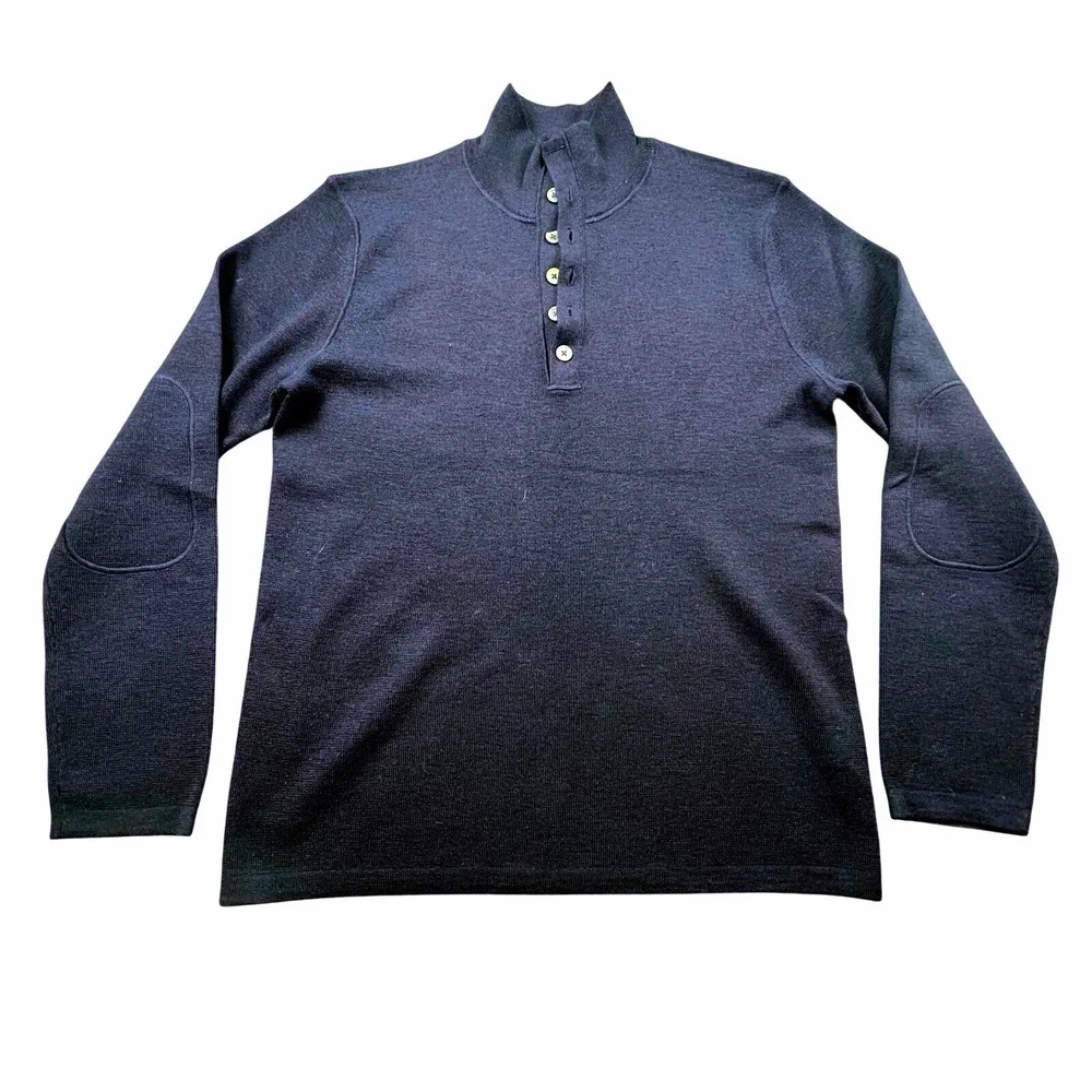 Banana Republic Mens Navy Blue Italian Merino Wool Mock Neck Button‎ Sweater L